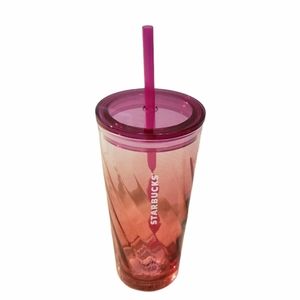 Starbucks Glass Pink Ombre Swirl Tumbler 18 oz NEW